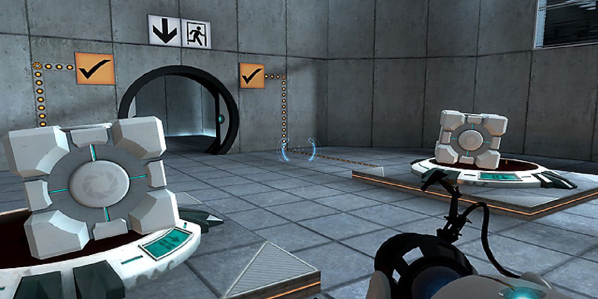 Portal player advancing through a level