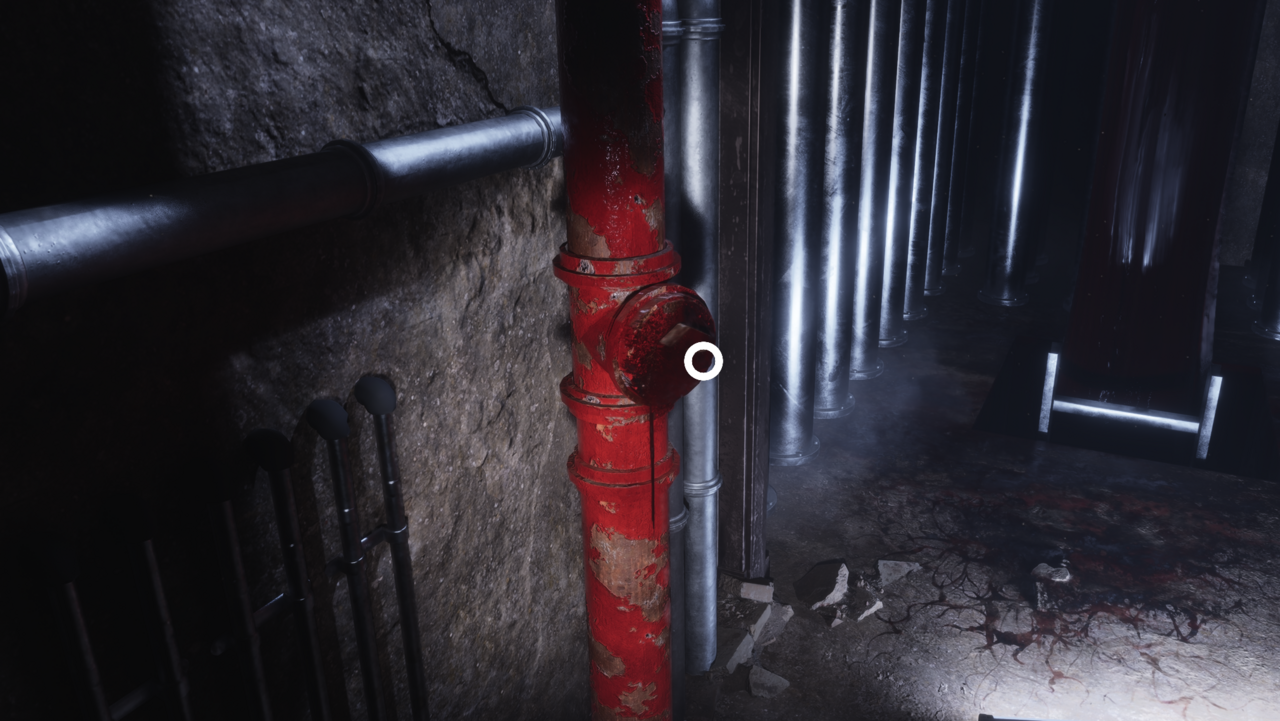 Use the valve here to turn off the blood flowing down the ladder ahead.