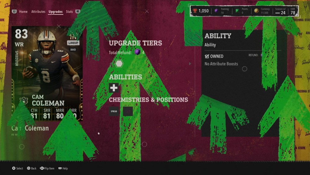A player upgrade in College Football 26.
