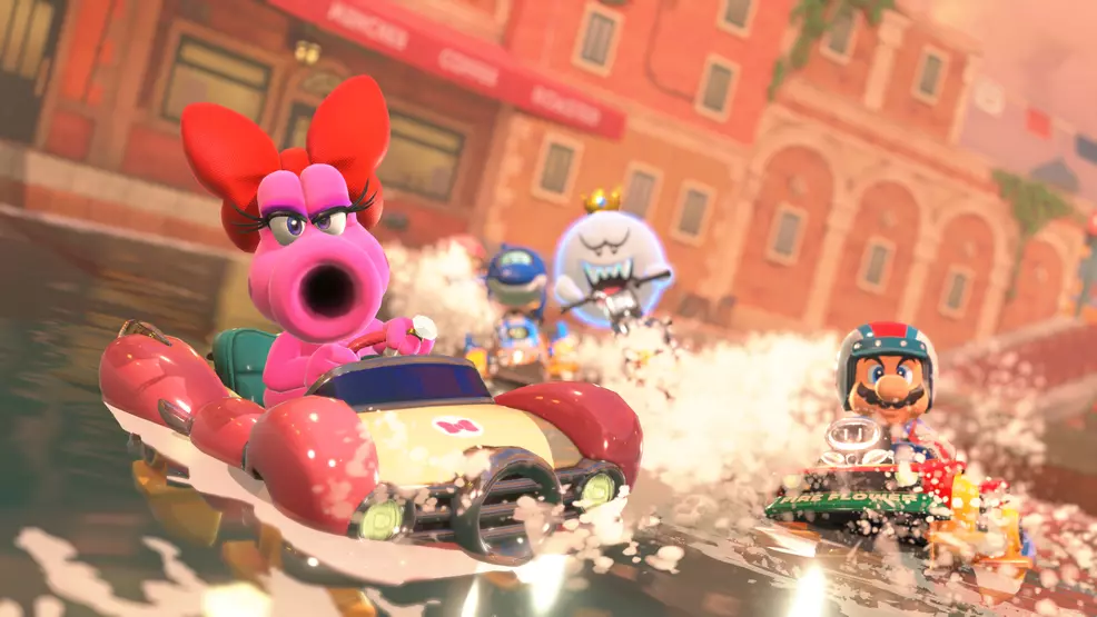 Characters racing in Mario Kart World