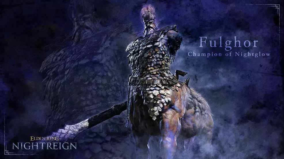 Promotional art of the Everdark Sovereign Fulghor, Champion of Nightglow in Elden Ring: Nightreign