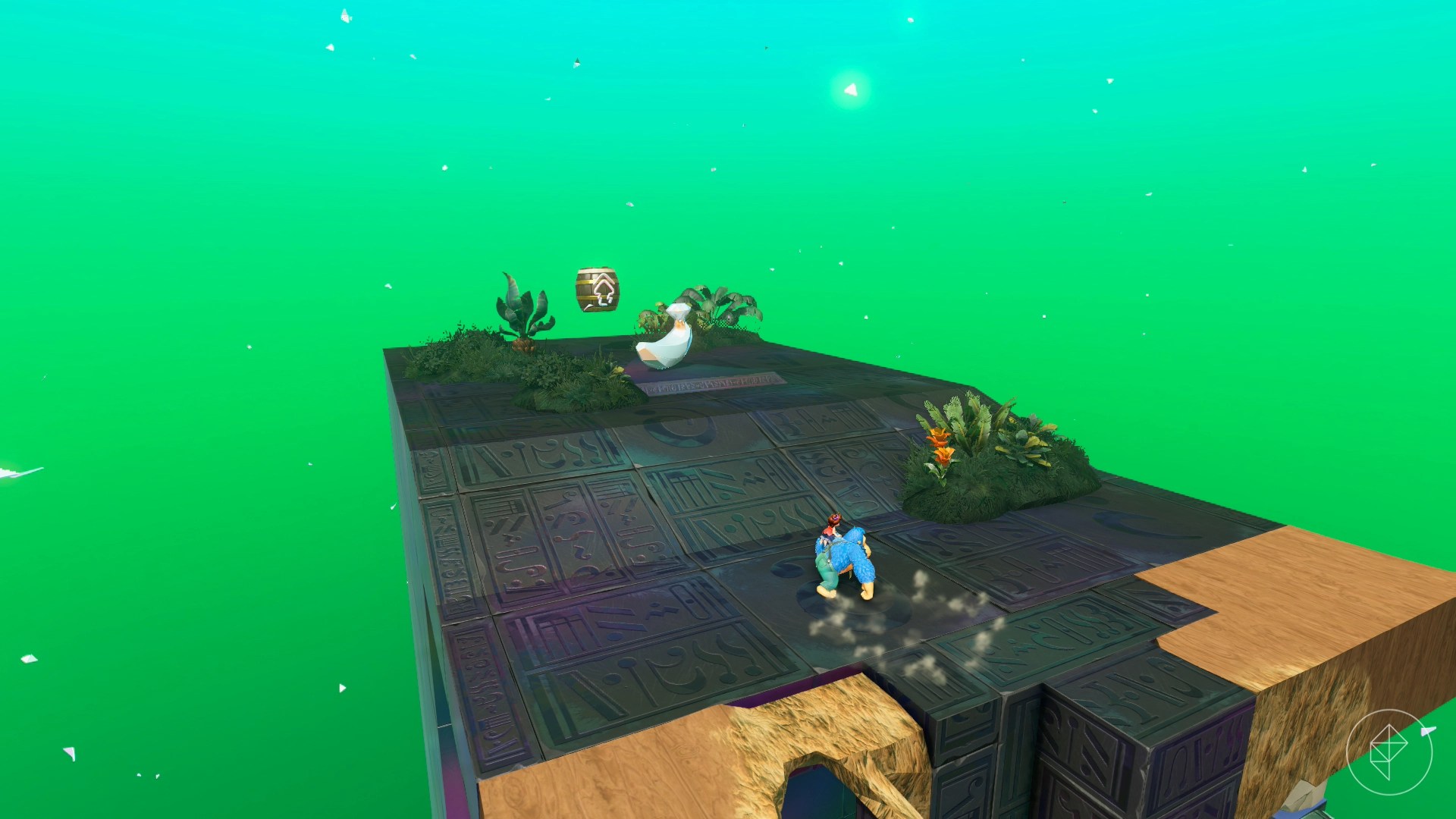 DK and Pauline stand on the final platform of an Ancient Ruins near a banana.