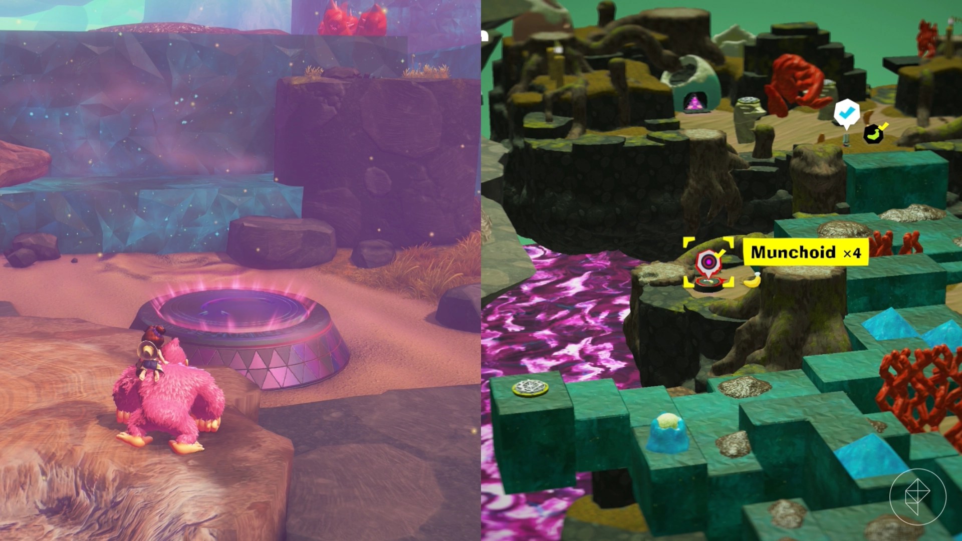 Donkey Kong standing in front of a battle challenge, whose entrance looks like a manhole cover, in Donkey Kong Bananza.