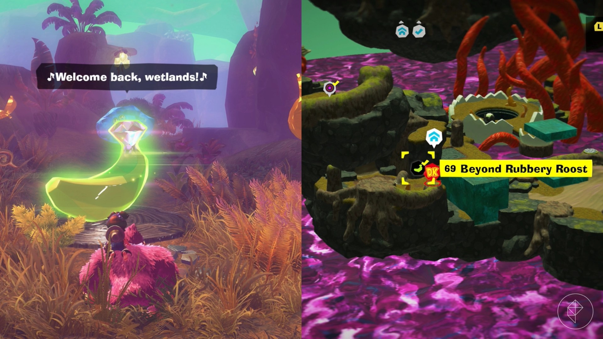 Donkey Kong standing in front of a golden banana in Donkey Kong Bananza.