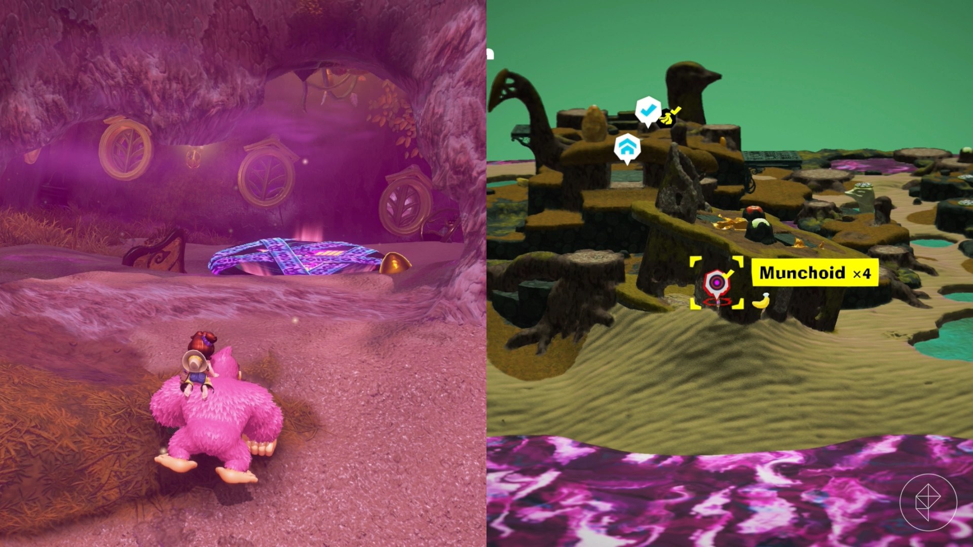 Donkey Kong standing in front of a broken wood wall and a sealed manhole cover in Donkey Kong Bananza.