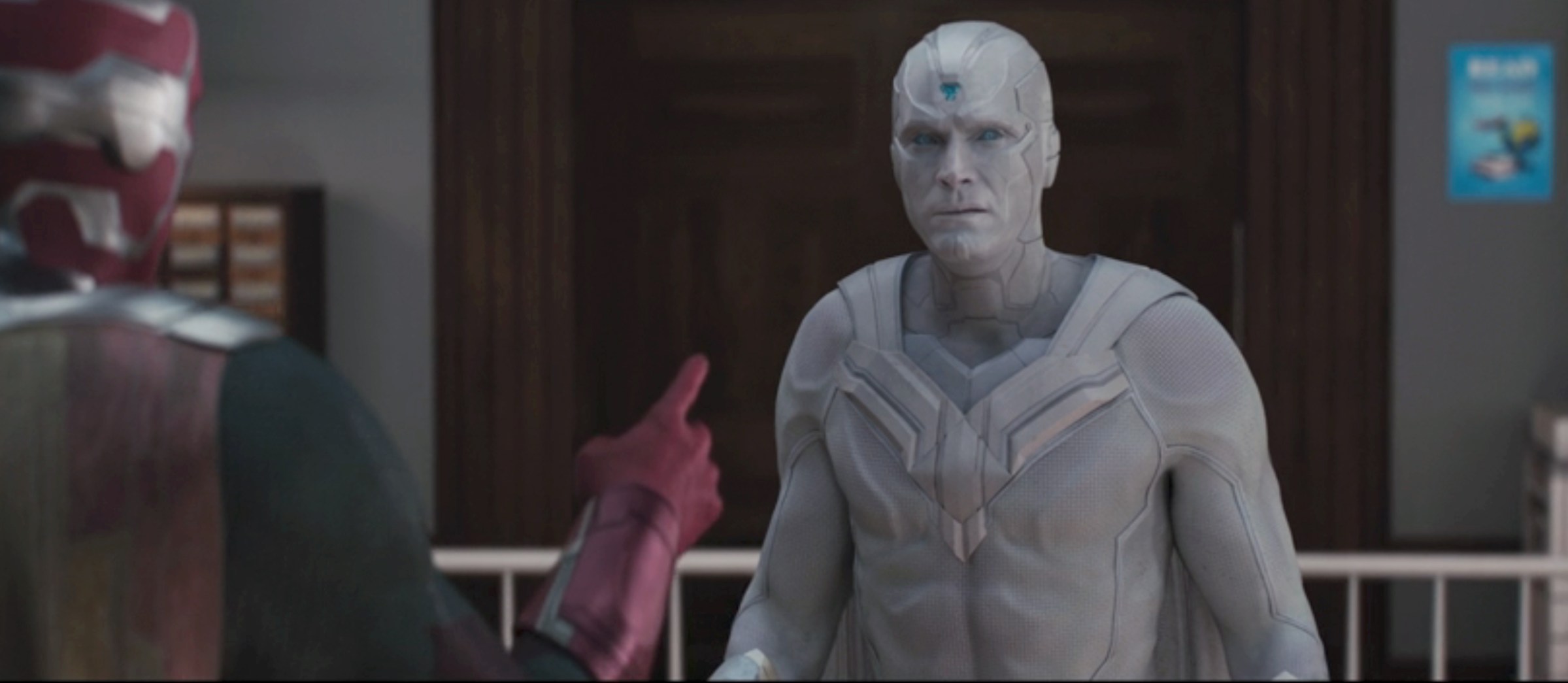 Vision points at White Vision in a scene from Wandavision